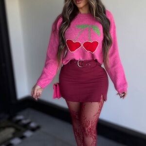 Pink Heart Sweater and Skirt Set